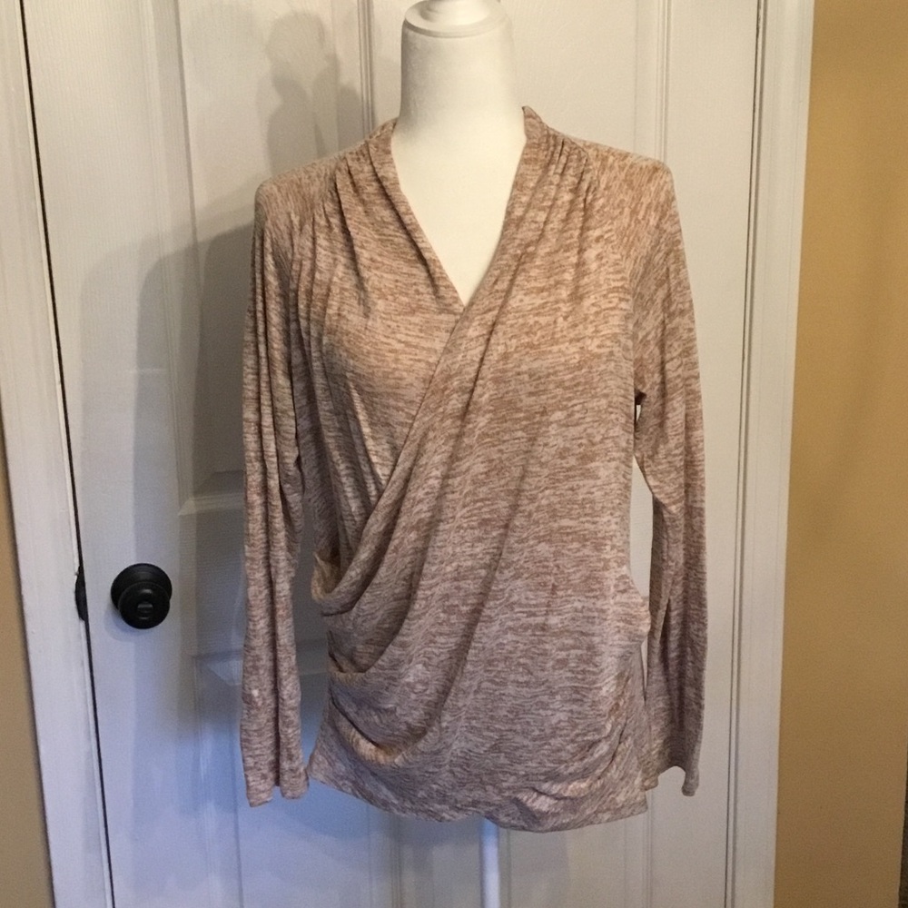 Y2K Muk Luks Space Dye Beige Bodycon Wrap-Style Long Sleeve Top